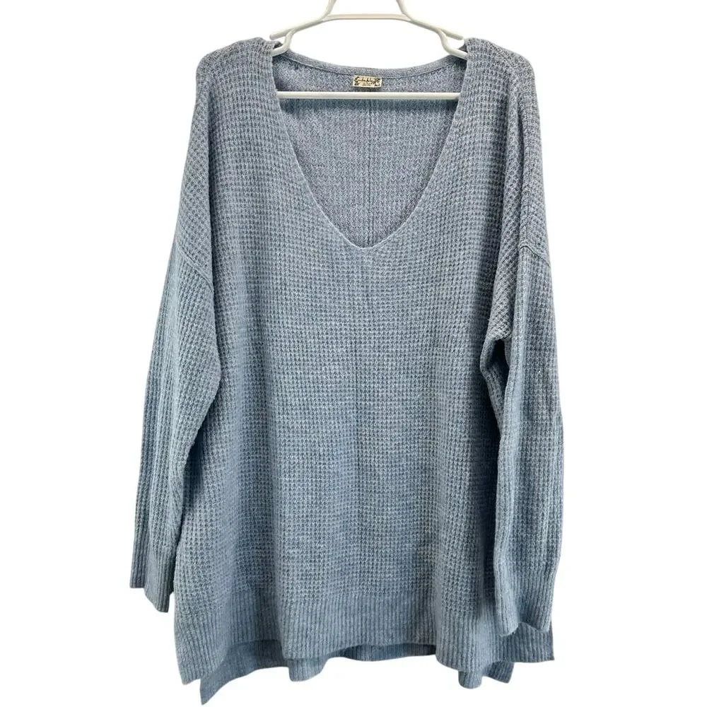 Intimately Free People C.O.Z.Y. Waffle Knit Sweater Soft Oversized Blue XS/S